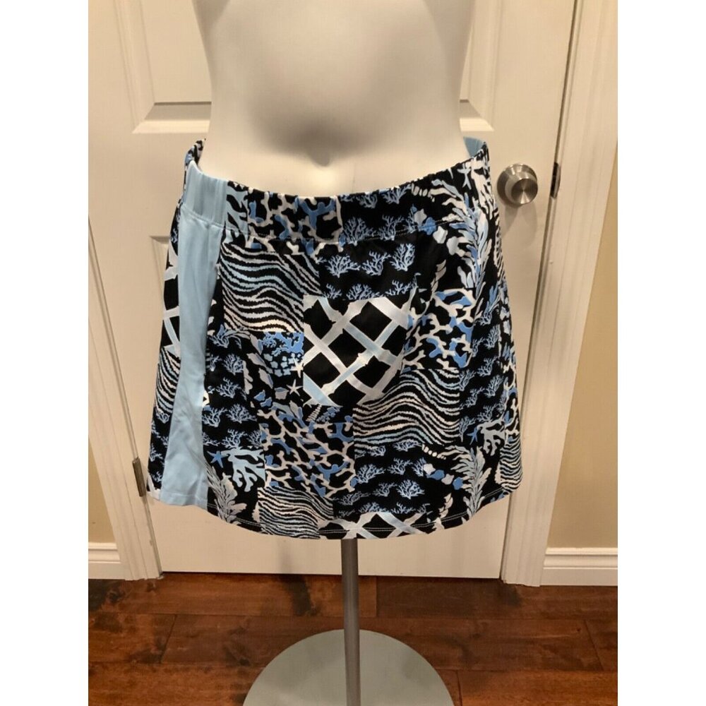 J. McLaughlin Blue White Coral Patterned Athletic Skort, Size Small